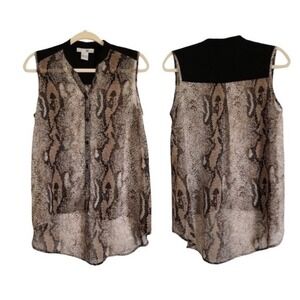 WD.NY sleeveless sheer Hi Lo black snakeskin animal snake print blouse NWOT S